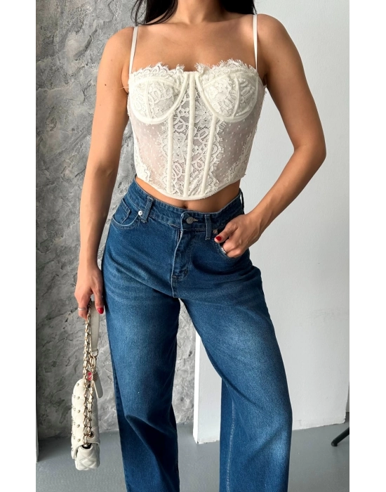 Baggy Süper Taş Bıyık Yıkama Koyu Mavi Jeans Pantolon D2007