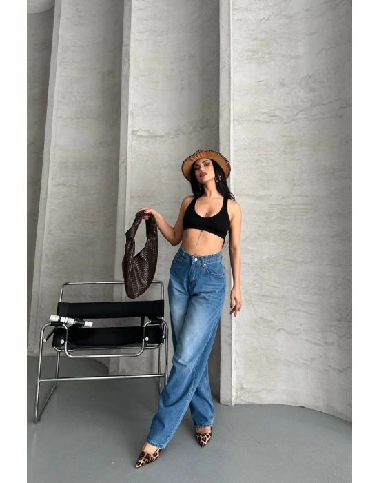 Baggy Süper Taş Bıyık Yıkama Mavi Jeans Pantolon D2007