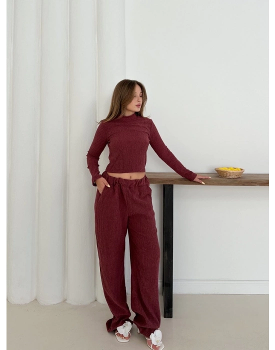 Balıkçı Yaka Örme Takım Bordo St265865