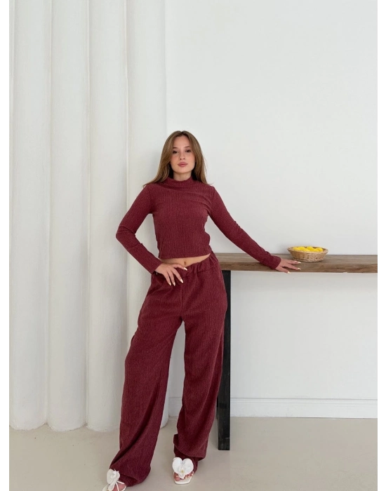 Balıkçı Yaka Örme Takım Bordo St265865