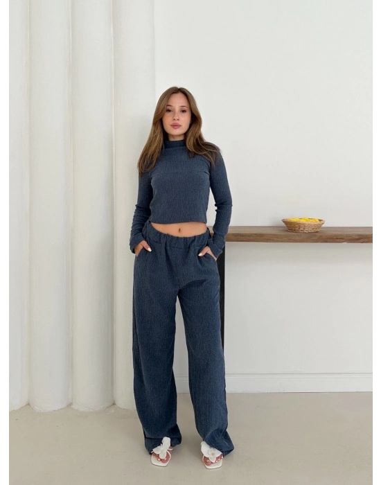 Balıkçı Yaka Örme Takım Lacivert St265865