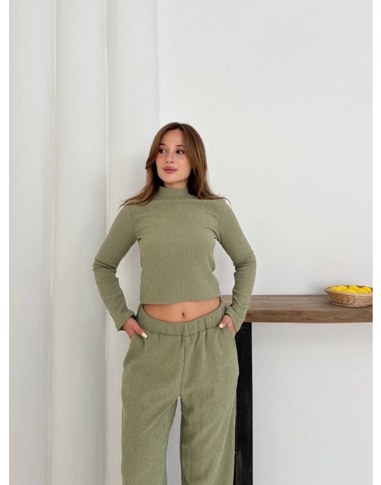 Balıkçı Yaka Örme Takım Mint St265865
