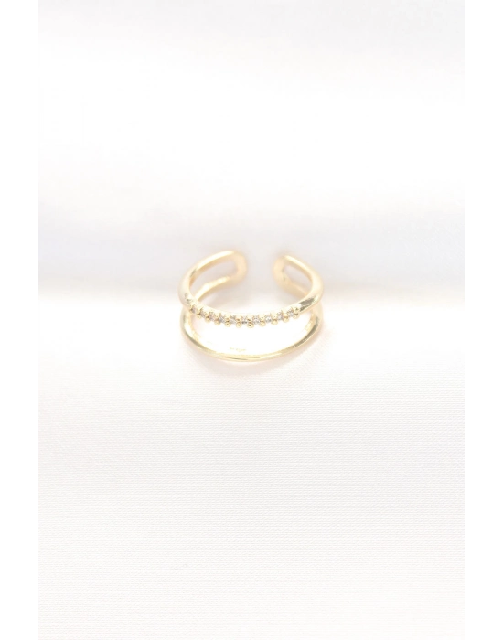 Bamido 2li Görünümlü Su Yolu Tasarımlı Gold Renk Ayarlanabilir Yüzük - Lisinya