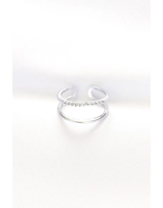 Bamido 2li Görünümlü Su Yolu Tasarımlı Silver Renk Ayarlanabilir Yüzük - Lisinya