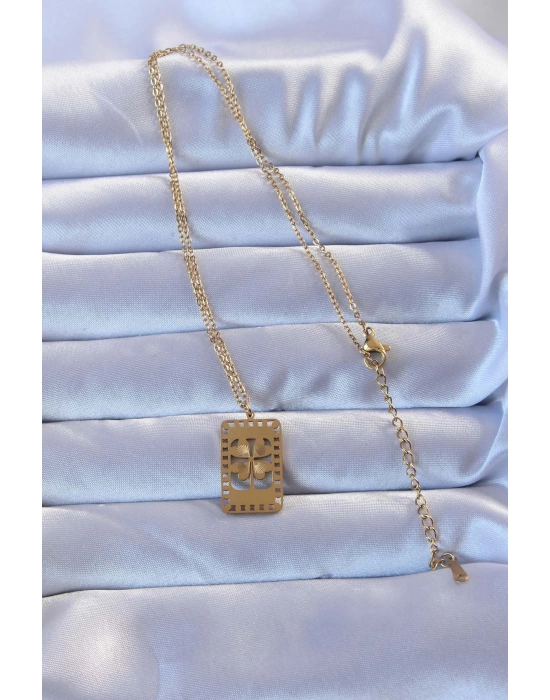 Bamido 316l Altın Renk İşlemeli Yonca Model Vintage Kolye - Lisinya