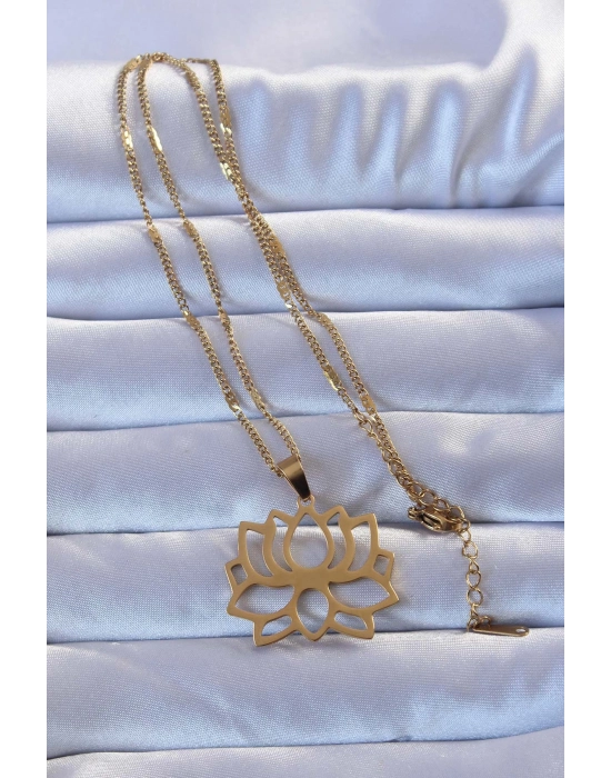Bamido 316l Altın Renk Lotus Kolye - Lisinya