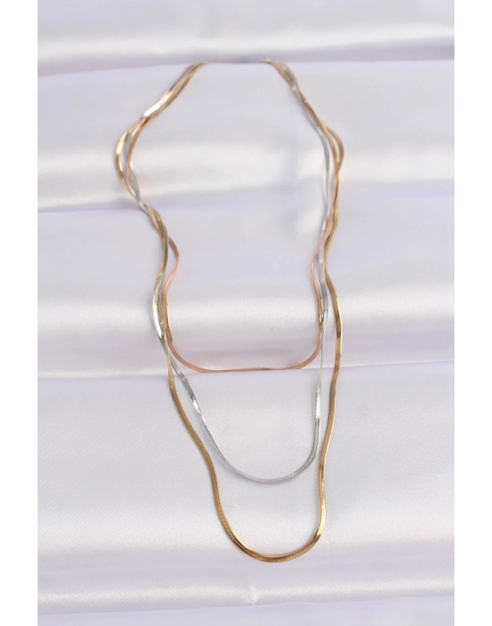 Bamido 316l Çelik 3 Renkli İtalyan Zincir Çoklu Kolye - Lisinya