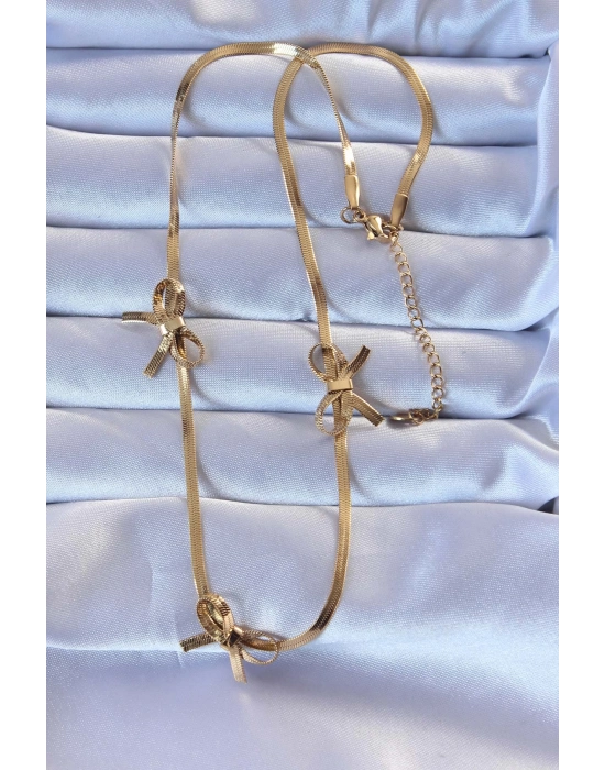 Bamido 316l Çelik Altın Renk İtalyan Zincirli Fiyonk Kolye - Lisinya