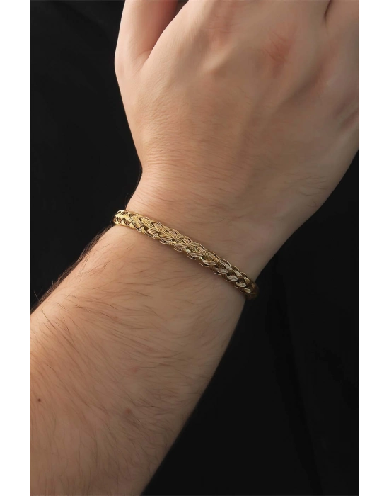 Bamido 316l Çelik Altın Renk Kalın Yassı Örgü Model Erkek Bileklik - Lisinya
