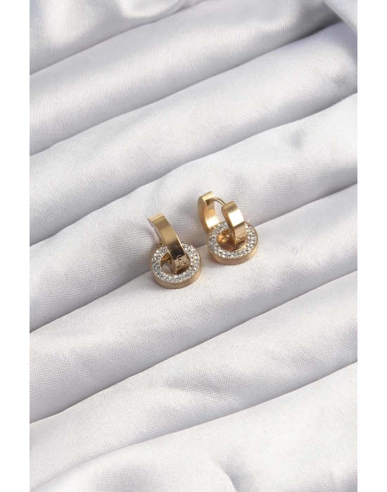 Bamido 316l Çelik Altın Renk Zirkon Taşlı Halka Model Küpe - Lisinya