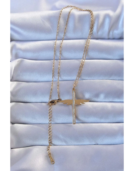 Bamido 316l Çelik Altın Renk Zirkon Taşlı Mikail Kolye - Lisinya