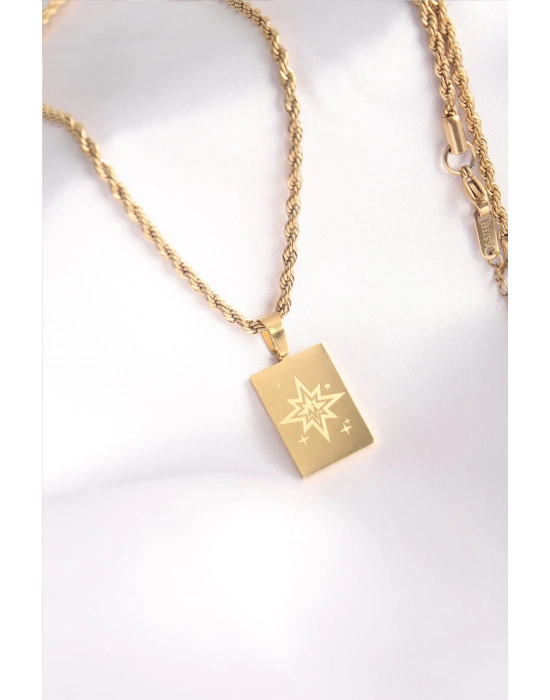 Bamido 316l Çelik Gold Renk Burgu Zincir Kutup Yıldızı İşleme Plaka Figür Kadın Kolye - Lisinya