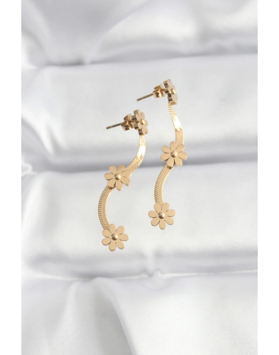 Bamido 316l Çelik Gold Renk İtalyan Zincir Papatya Küpe - Lisinya