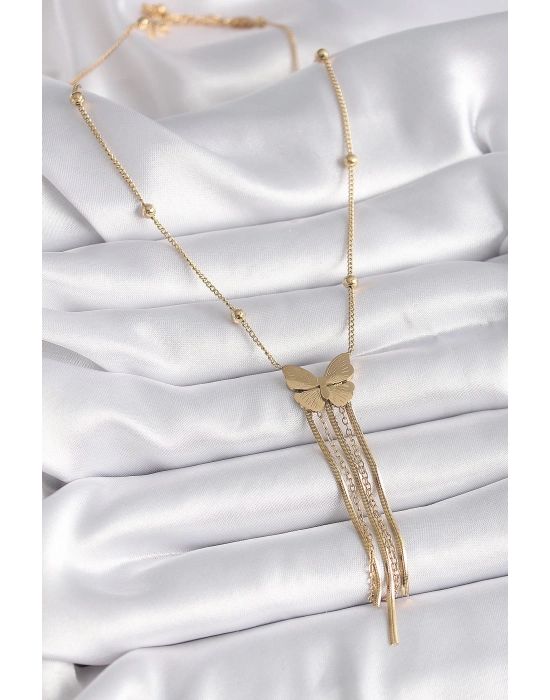 Bamido 316l Çelik Gold Renk Kelebek Figür Sallantı İtalyan Zincirli Kadın Kolye - Lisinya