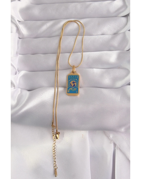 Bamido 316l Çelik Gold Renk Mavi Mineli El Figür Tarot Kolye - Lisinya