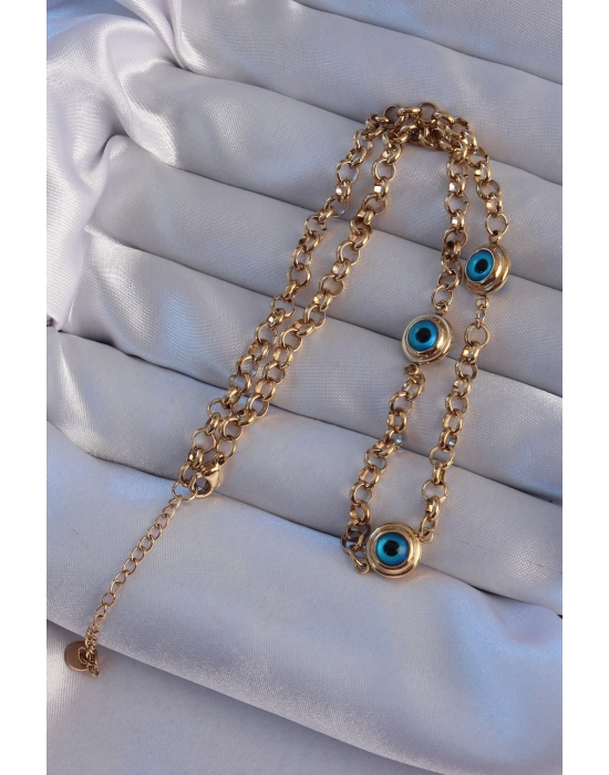 Bamido 316l Çelik Gold Renk Nazar Boncuk Model Kolye - Lisinya