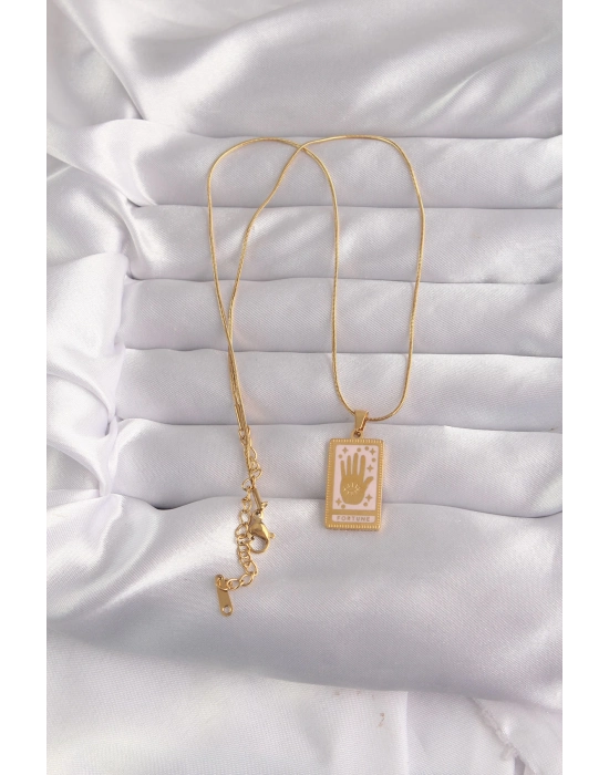 Bamido 316l Çelik Gold Renk Pembe Mineli El Figür Tarot Kolye - Lisinya