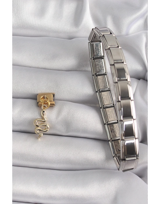 Bamido 316l Çelik Gold Renk Sallantı Yılan Model Nomination Charm - Lisinya