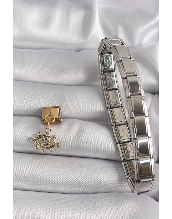 Bamido 316l Çelik Gold Renk Sallantı Zirkon Taşlı Göz Model Nomination Charm - Lisinya
