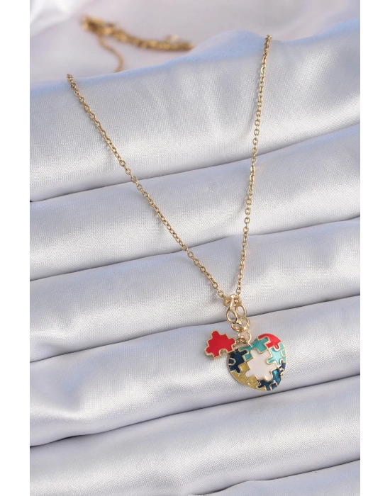 Bamido 316l Çelik Gold Renk Yapboz Motif Kalp Figür Charm Model Kadın Kolye - Lisinya