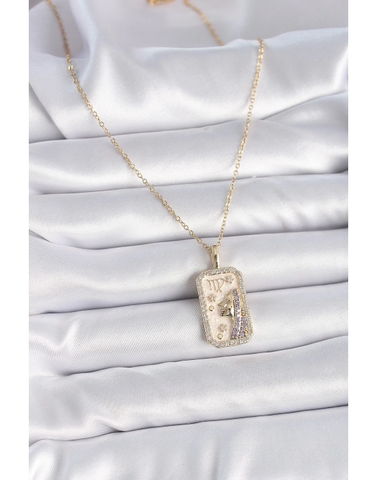 Bamido 316l Çelik Gold Renk Zincir Başak Burcu Zirkon Taşlı Kadın Kolye - Lisinya