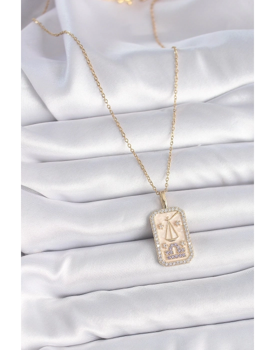 Bamido 316l Çelik Gold Renk Zincir Terazi Burcu Zirkon Taşlı Kadın Kolye - Lisinya