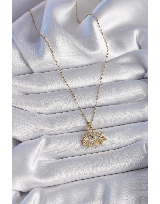 Bamido 316l Çelik Gold Renk Zincir Zirkon Taşlı Göz Figür Kadın Kolye - Lisinya