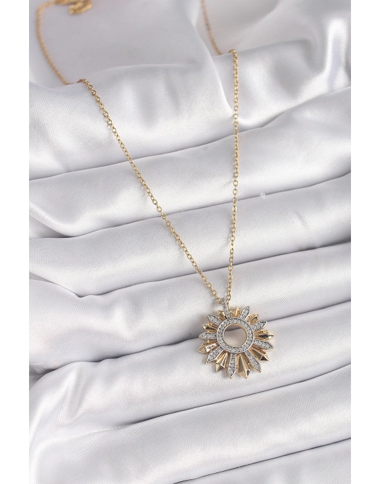 Bamido 316l Çelik Gold Renk Zincir Zirkon Taşlı Mix Renk Güneş Model Kadın Kolye - Lisinya