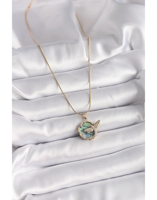 Bamido 316l Çelik Gold Renk Zincir Zirkon Taşlı Yusufçuk Model Kadın Kolye - Lisinya