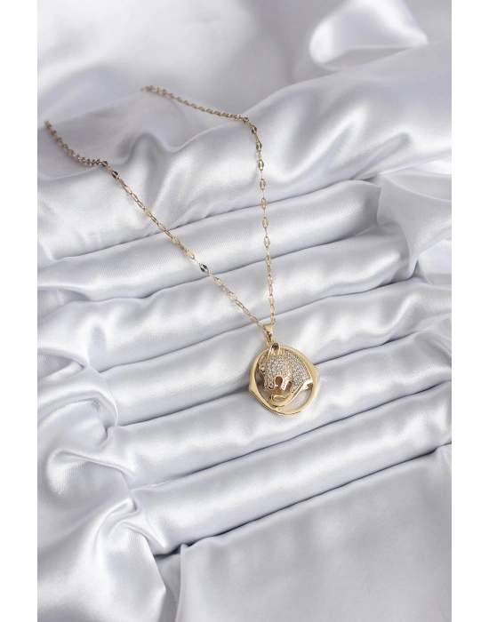 Bamido 316l Çelik Gold Renk Zirkon Taşlı Jaguar Model Kadın Kolye - Lisinya