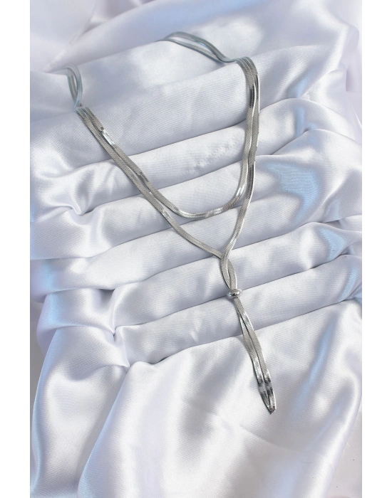 Bamido 316l Çelik Gümüş Renk 2li İtalyan Zincir Asansör Model Kadın Kolye - Lisinya