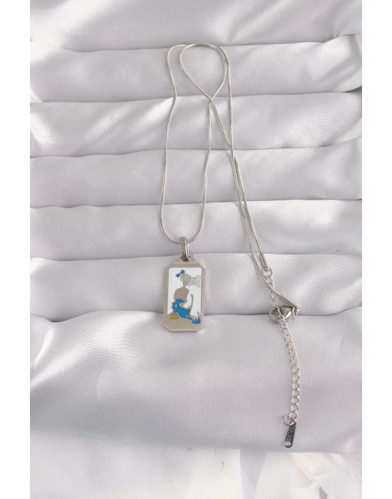 Bamido 316l Çelik Gümüş Renk Beyaz Mineli Kız Figür Tarot Kolye - Lisinya