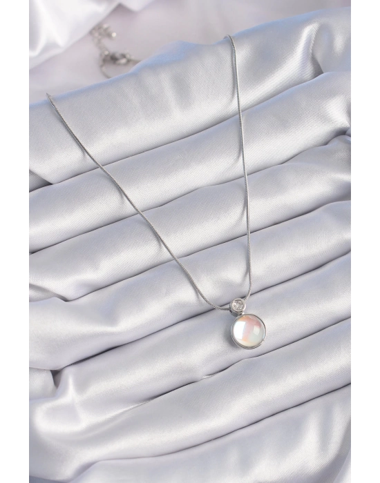 Bamido 316l Çelik Gümüş Renk Beyaz Sedefli Vintage Model Kadın Kolye - Lisinya