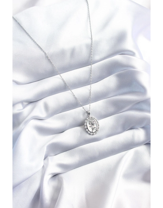 Bamido 316l Çelik Gümüş Renk Gül Model İnci Detay Kadın Kolye - Lisinya