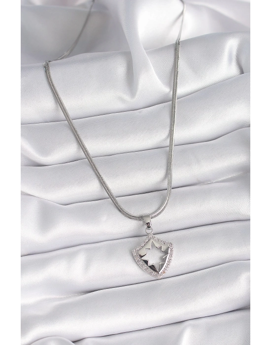 Bamido 316l Çelik Gümüş Renk İtalyan Zincir Zirkon Taşlı Kutup Yıldızı İşleme Model Kadın Kolye - Lisinya