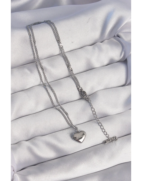 Bamido 316l Çelik Gümüş Renk Kalp Model Love Kolye - Lisinya