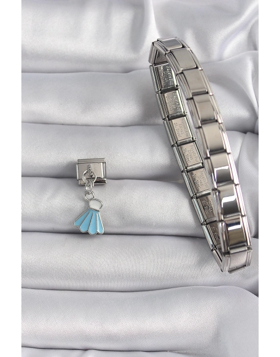 Bamido 316l Çelik Gümüş Renk Mavi Renk Sallantı Elbise Model Nomination Charm - Lisinya