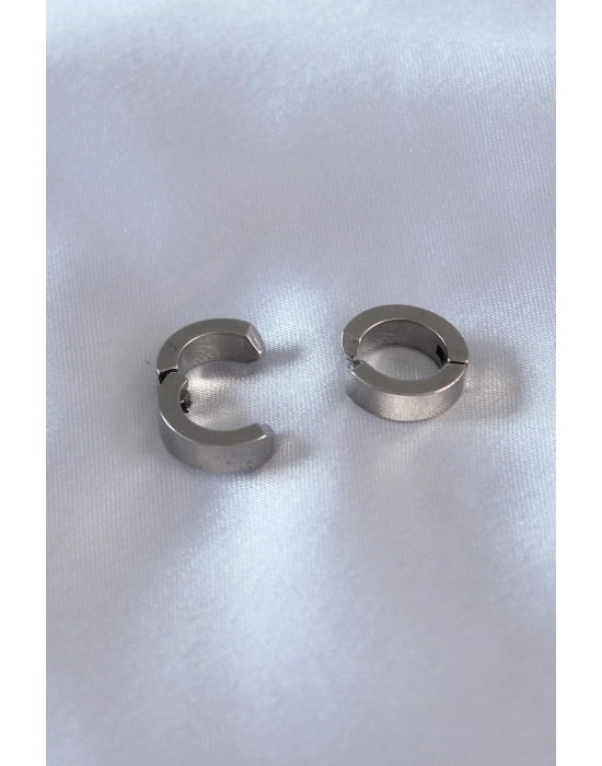 Bamido 316l Çelik Gümüş Renk Sıkıştırmalı Erkek Küpe - Lisinya