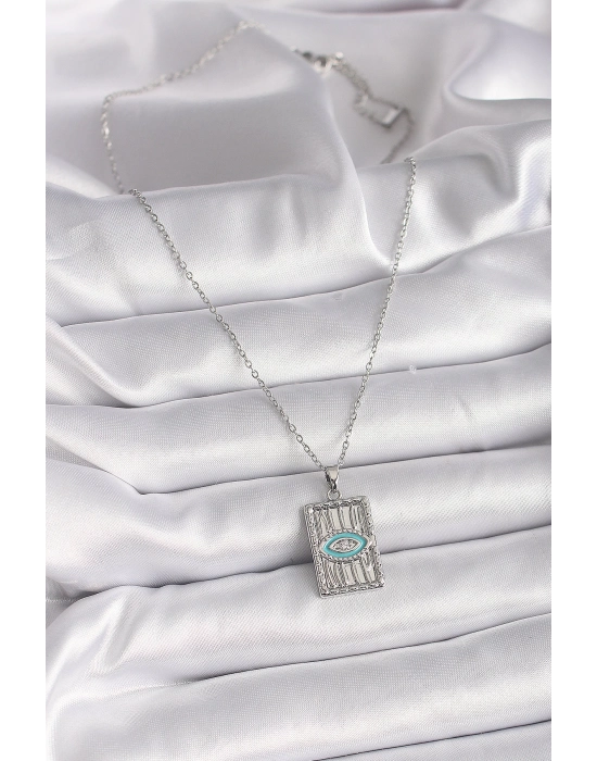 Bamido 316l Çelik Gümüş Renk Zincir Göz İşlemeli Madalyon Model Kadın Kolye - Lisinya