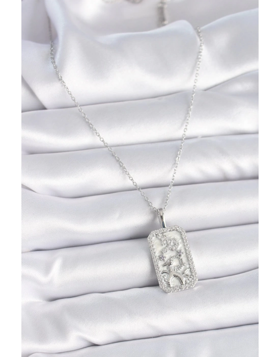 Bamido 316l Çelik Gümüş Renk Zincir Oğlak Burcu Zirkon Taşlı Kadın Kolye - Lisinya