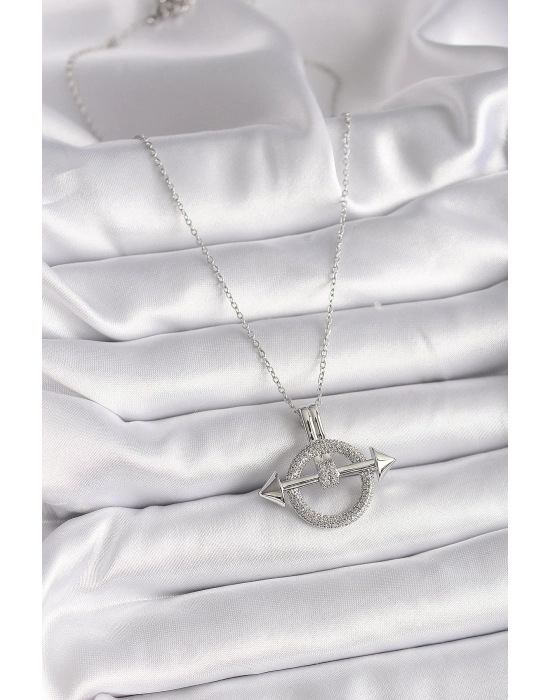 Bamido 316l Çelik Gümüş Renk Zincir Zirkon Taşlı Halka Model Kadın Kolye - Lisinya