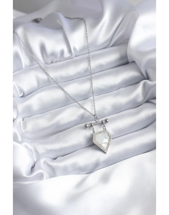 Bamido 316l Çelik Gümüş Renk Zirkon Taş Detay Kadın Kolye - Lisinya