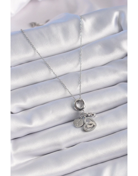 Bamido 316l Çelik Gümüş Renk Zirkon Taş Detay Kalp Model Charm Kadın Kolye - Lisinya