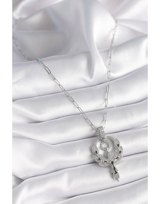 Bamido 316l Çelik Gümüş Renk Zirkon Taşlı Anka Kuşu Model Kadın Kolye - Lisinya