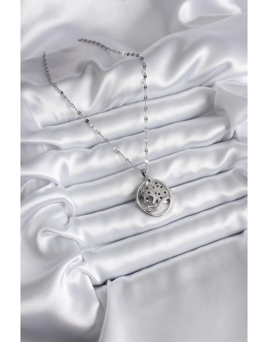 Bamido 316l Çelik Gümüş Renk Zirkon Taşlı Jaguar Model Kadın Kolye - Lisinya