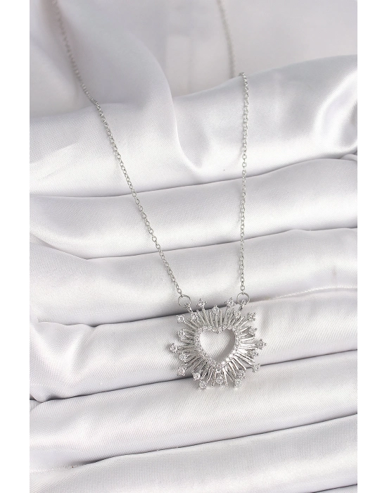 Bamido 316l Çelik Gümüş Renk Zirkon Taşlı Kalp Model Kadın Kolye - Lisinya