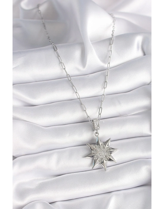 Bamido 316l Çelik Gümüş Renk Zirkon Taşlı Kutup Yıldızı Model Kadın Kolye - Lisinya