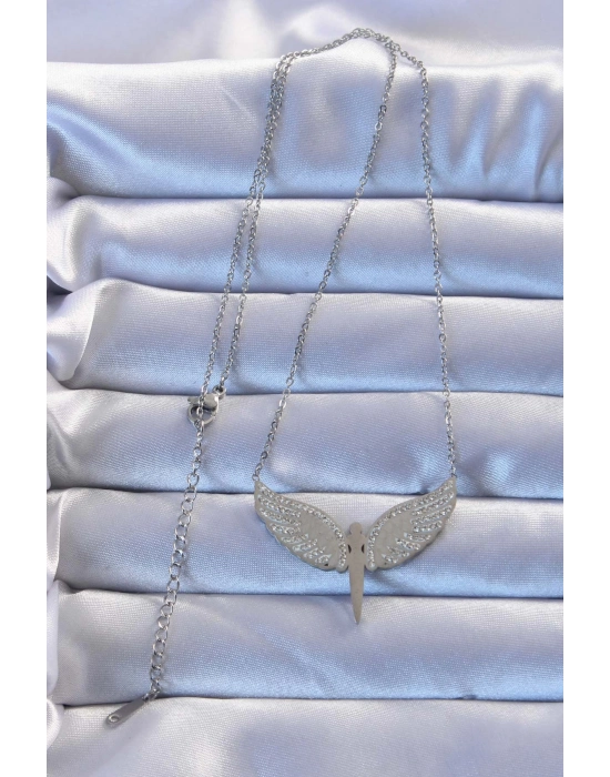 Bamido 316l Çelik Gümüş Renk Zirkon Taşlı Mikail Kolye - Lisinya