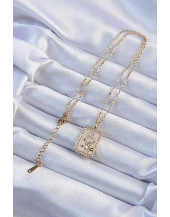 Bamido 316l Çelik Zincir Altın Renk Zirkon Taşlı Aslan Figürlü Tarot Kolye - Lisinya