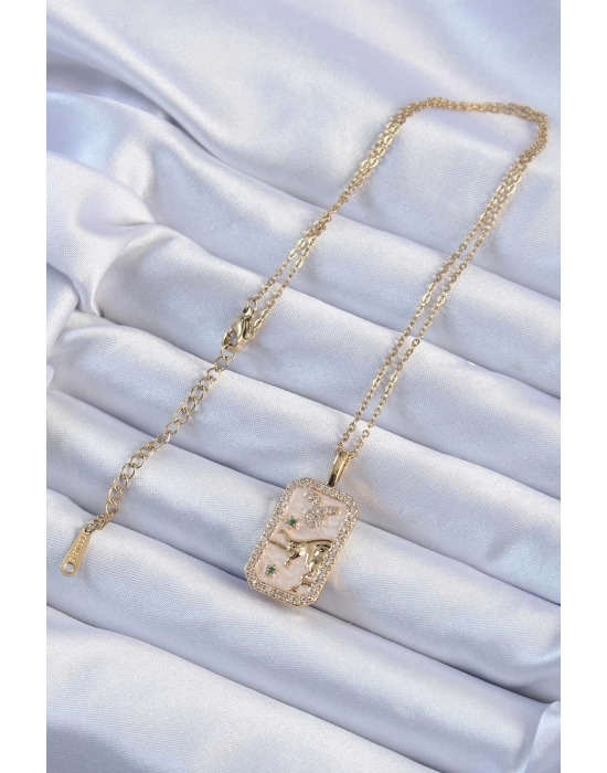 Bamido 316l Çelik Zincir Altın Renk Zirkon Taşlı Boğa Figürlü Tarot Kolye - Lisinya